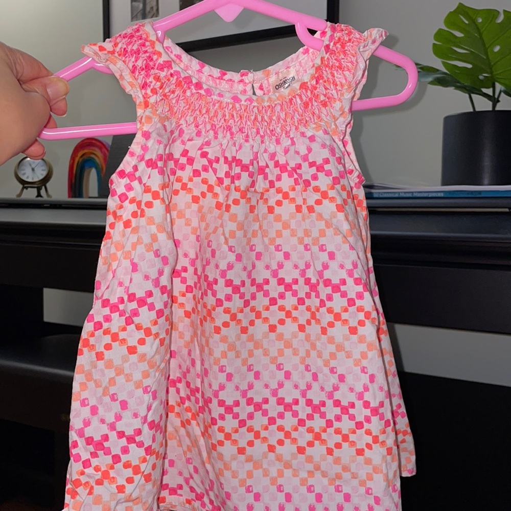 OSHKOSH | Neon Pink Orange Square Patterned Dress
